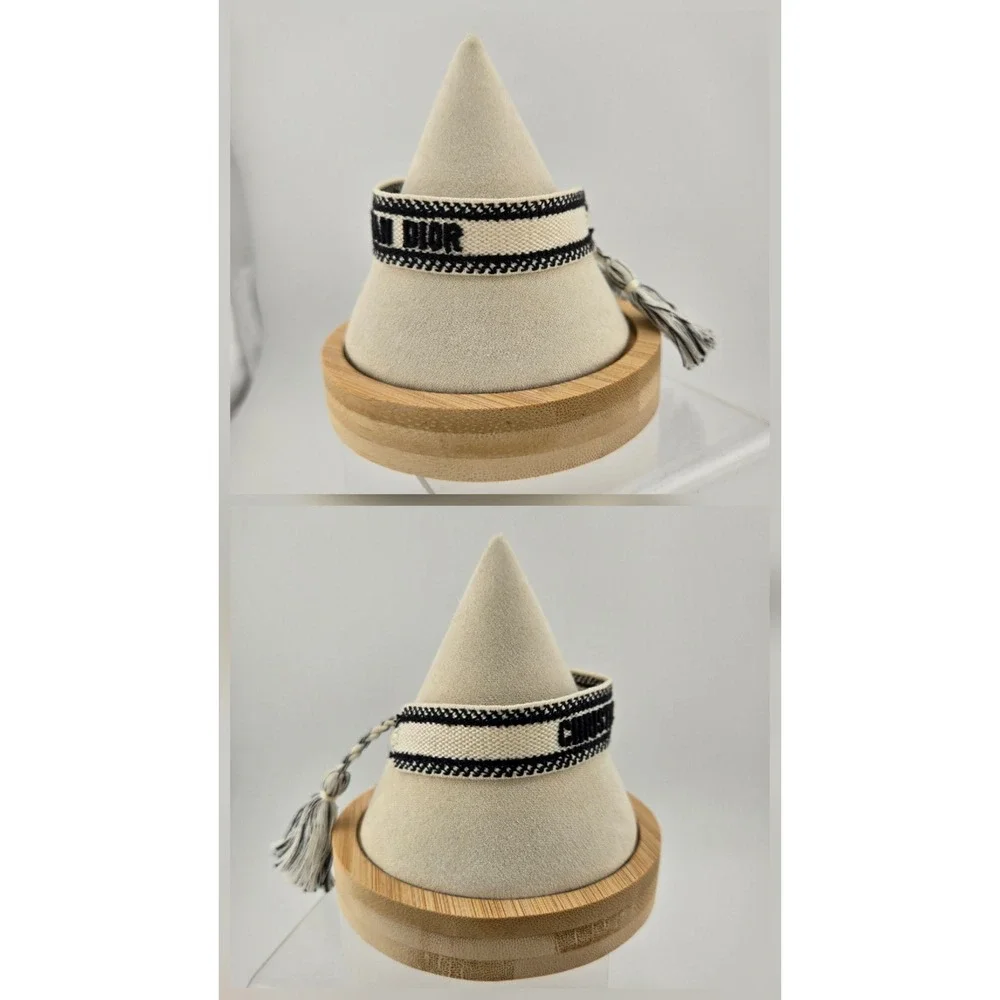 Christian Dior J'Adior Friendship Bracelet Black White Woven Cotton Tassel